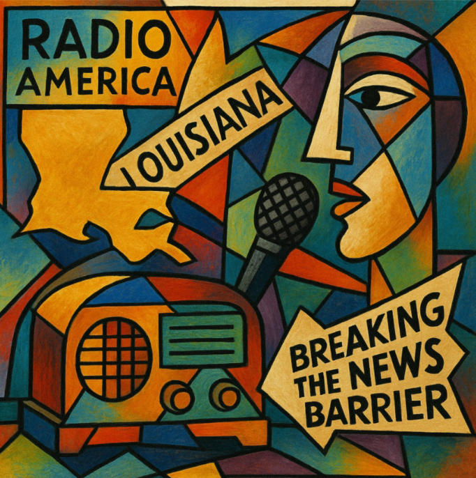 Cubist Picasso-style Breaking The News Barrier artwork